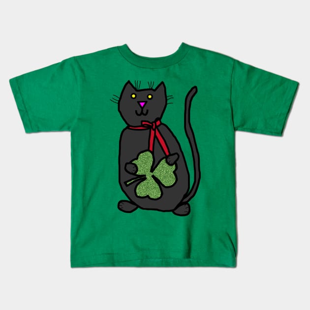 Cat Holding Shamrock for St Patricks Day Kids T-Shirt by ellenhenryart